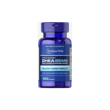Puritan’s Pride DHEA 25 mg, 100 tablets, is a vegetarian supplement for healthy aging that supports hormone precursor functions in the adrenal cortex.